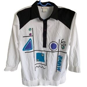 Vintage DK Gold 80s 90s Bedazzled Jewels Geometric Shirt Women’s Size Small